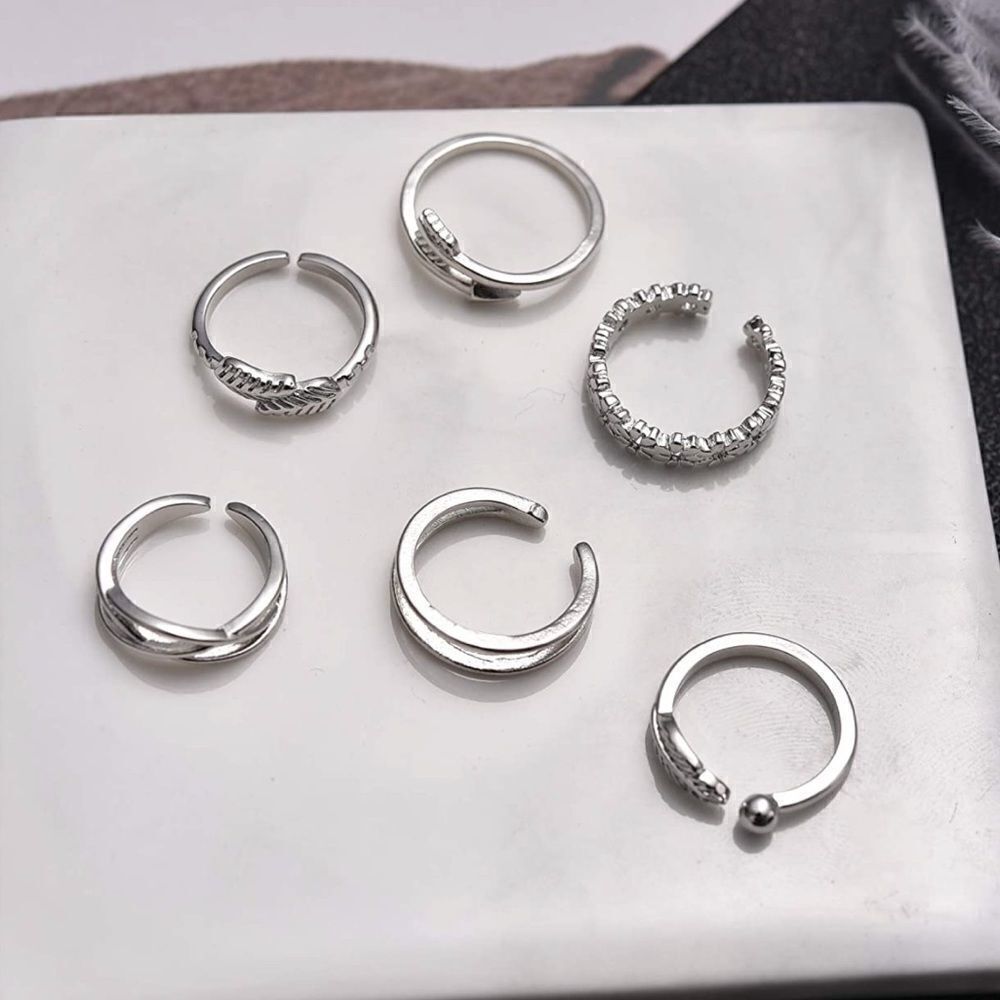 Silver Adjustable Open Toe Rings - Set of 12 - Picture 3 of 6